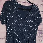 L.L. BEAN NAVY WHITE POLKA DOT WRAP FRONT JERSEY KNIT DRESS MEDIUM PETITE Blue Size undefined Photo 2
