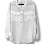 Kori  AMERICA size small hi low v-neck white long sleeve button-up blouse beachy Photo 7