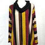 Coco Bianco Striped Cowl Neck Split-Back Top Burgundy/Brown Size L Photo 3