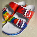 SO  Rainbow Tie Dye Slip-On Sandals Size 9 EUC Photo 2