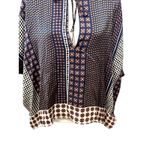 Central Park West  Boho Blouse Scoop Neck Short Sleeves High-Low Hemline Blue XS Photo 2