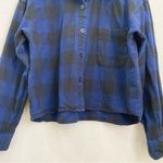 Wild Fable Navy Buffalo Check Plaid Flannel Cropped Button Down Shirt Size XL Photo 8