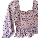 English Factory Floral Print Smocked Ruffle Top Photo 6