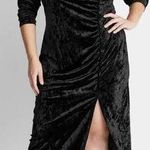 Future Collective Dress Womens 1X Black Velvet Midi Ruched Long Sleeve Open Back Photo 0