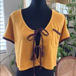 Free People Beach Mustard & Brown Front Tie Cropped Terry Top Photo 0