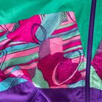 Reebok Vinatge 90s Windbreaker Cinch Waist Full Zip Green/Purple Abstract Design Photo 2