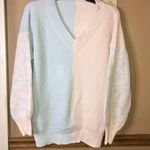 V Neck Leopard Color Block Patchwork Oversized Sweater Pink Blue Small Photo 1