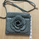 Teal Vegan Ostrich Crossbody Rosette Flower Bag Top Side Zip Outside Pocket Green Photo 1