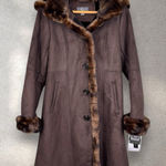 Gallery Vtg Y2K Penny Lane‎ Brown Faux Suede Shearling Fur Long Jacket Coat NWT Size S Photo 0