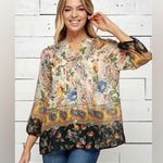 Anthropologie Figueroa & Flower Border Print Boho 3/4 Sleeve Blouse Womens boho floral size L Photo 1