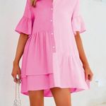 SheIn Womens Pink Ruffle Smock Colorblock Dress Photo 0