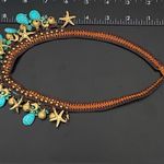 Unsigned Faux Turquoise Starfish Dolphin Beach Theme Crocheted Bohemian Necklace Blue Photo 6
