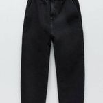 ZARA Baggy Slouchy Fit Paperbag Jeans High Waist Cropped Ankle Faded Black 8 Photo 2