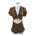 Free People  Surf Date Multicolor Floral Short Sleeve Cutout Tie Romper Shorts 4 Photo 1