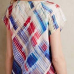 Anthropologie TRYB  Red White Blue Painted Plaid 100% Silk Tunic Blouse‎ Size S Photo 0