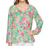 Lilly Pulitzer  Women’s Size S Raz Berry Catty Shack Tensley Tie Front Top Blouse Photo 1