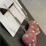 Betsey Johnson  Pink Marble Hearts Rhinestones & Mini-Pearls French Hook NEW Photo 3