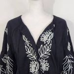 Chico's  Black Linen Cardigan Size Small Black and White Embroidered Linen Top Photo 2