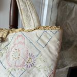 Vintage Handmade Patchwork Embroidered Cotton Tote Cottagecore Bag Pink Photo 5