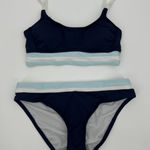 Kona Sol Bikini Set Womens Medium Top Small Bottom Navy Blue Striped Swimwear Photo 0