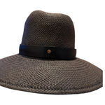 Janessa Leone Black Straw Hat Wide Brim Fedora Sz. Small Photo 0