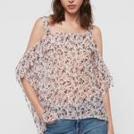 ALLSAINTS NEW ALL SAINTS MIO FREEFALL SHEER CHALK WHITE DITZY FLORAL ASYMMETRICAL TOP S Photo 0