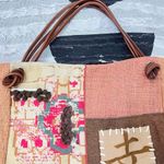 Made In India Cotton Leather Patchwork Embroidered Canvas Tote Bag 15 L *14 H Brown Photo 2