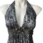 Sky Snake Print Silk Halter Tie Dress Snake Rhinestone Empire Waist, Sz L Size L Photo 6