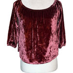 Hollister Crushed Velvet Peasant Blouse M Burgundy Rose Off Shoulder Romantic Photo 0