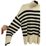 ZARA Womens Medium Striped Turtleneck Sweater Cream Navy Long Sleeve Chunky Knit Photo 7