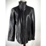 Ellen Tracy Womens Black Leather Zip Front Jacket Size L Funnel Collar Old Money Photo 1