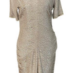 Reiss Metallic Ruched Short Sleeve Bodycon Dress Metallic Silver Gold Shimmer 10 Photo 0