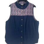 Denim & Company M Quilted Blue Floral Print Puffy Vest Pocketed Snap Button Size M Photo 0
