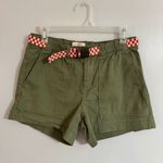 THE GREAT. Olive Green Bike Shorts with Red Checkered Belt Size 2 Photo 0