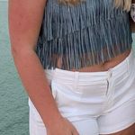 Nylon Blue Fringe Tank Crop Top  Photo 0