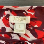 J.Crew  Womens L Tie Neck Blouse‎ Red Burgundy Abstract Print Office Church Photo 2