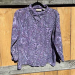 Apostrophe  Womens Top Size‎ XL  Paisley 3/4 Sleeve Shirt Purple Button Up Spring Photo 0