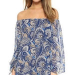 Alice + Olivia ‎ Cari Mosaic Paisley Dress Off Shoulder Blue large nwt Photo 0