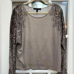 BCBGMAXAZRIA  | Lucia Tan Bohemian Sheer Printed Long Sleeves Blouse Size L Large Photo 10