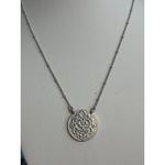 Lucky Brand Carded Pave Necklace Silver Tone Circle Pendant Marcasite Adj 22" Photo 3
