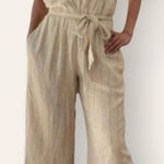 Drew ✨ Tan Striped Belted Linen Blend Sz Medium Jumpsuit✨ Photo 0