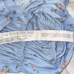 ZARA New  Floral Print Tulle Top Ruched V Neck Elbow Sleeve Shirt Blue Photo 15