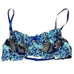 None Blue Black Lace Crochet Strappy Sheer Bralette Underwired M Festival Western Photo 0