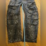 Betsey Johnson L -  Cargo Jumpsuit Denim Léopard Strapless Wide Leg  RARE Photo 6