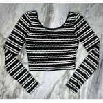 AQUA Long Sleeve Embroidered Black White Stripe Cut Out Crop Top Womens Size XS Photo 2