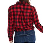 Madewell Women’s Sasha Red and Black Buffalo Check Tie Front Flannel Shirt Large Photo 2