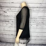 Dawn Ramu NWT Size XL Black Crochet Lace Overlay Fringe Trim Blouse Top Photo 2