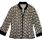 Talbots VTG Black + Ivory Floral Embroidered Sheer Mesh Cardigan w/ Velvet Trim sz 8 Photo 0