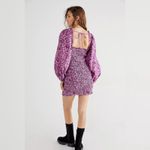 Free People  Smock It To Me Shirred Mini Dress in Purple Multi Size Small Photo 1