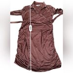 RTR Louna Brown Shimmery Collared Long Sleeve Side Ruched Mini Dress Sz L Size L Photo 13